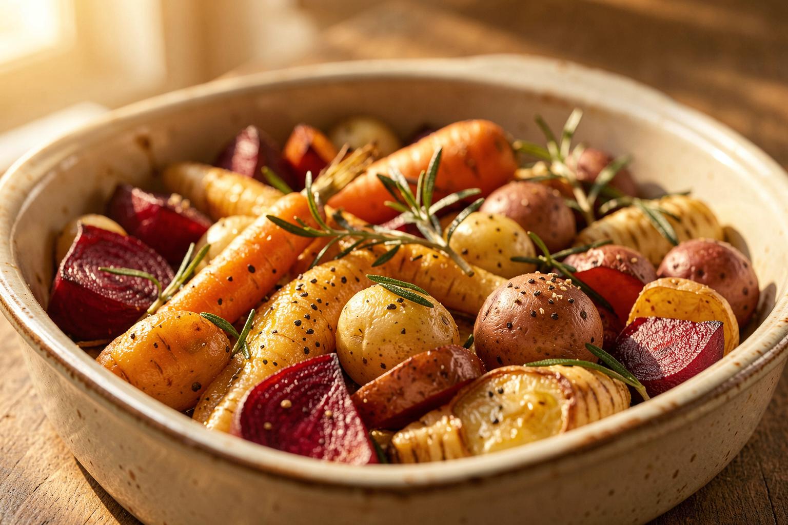 Mixed roasted root vegetables